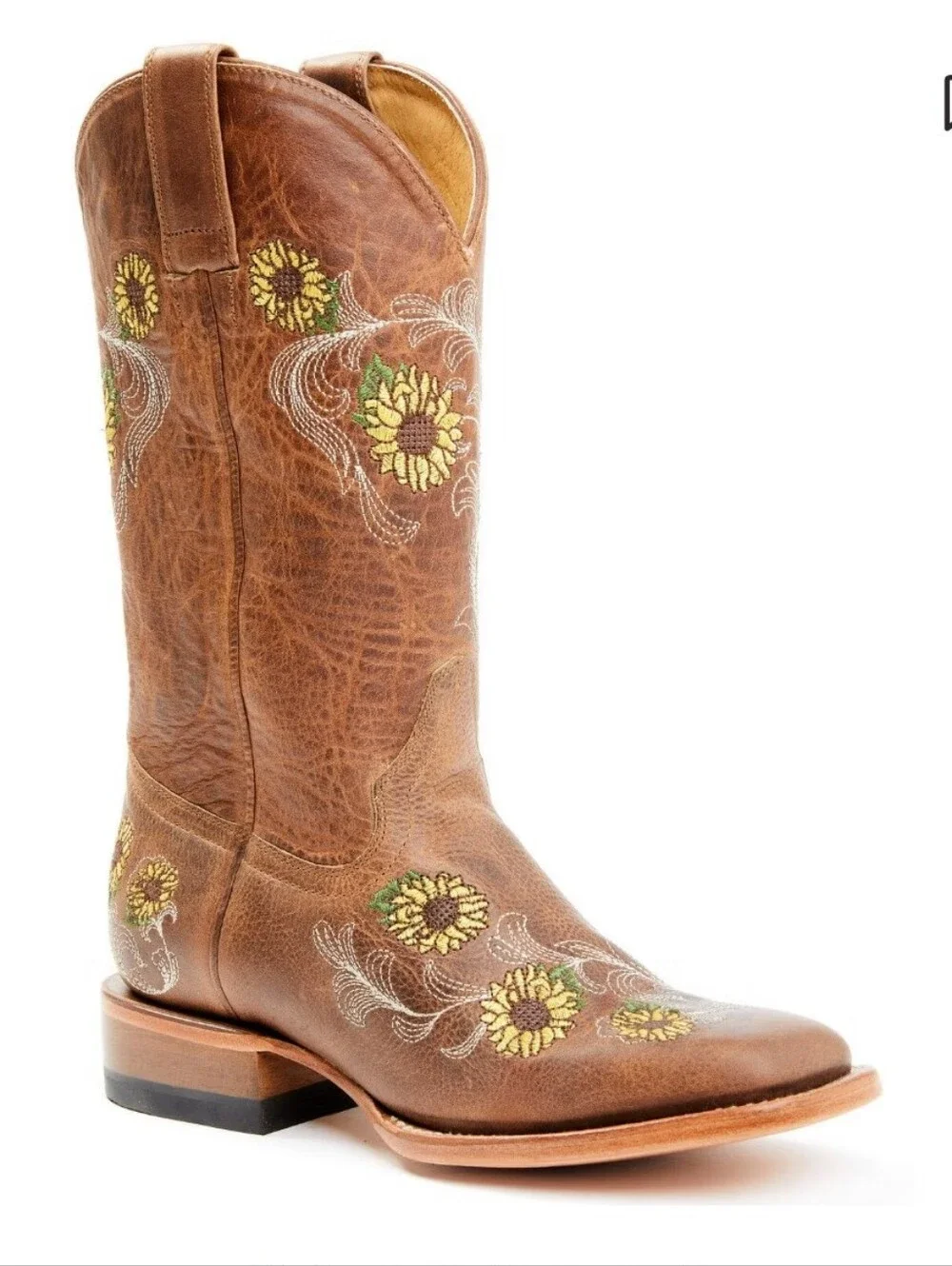 Shyanne Brown Leather Sunflower Embroidered Cowboy Boot